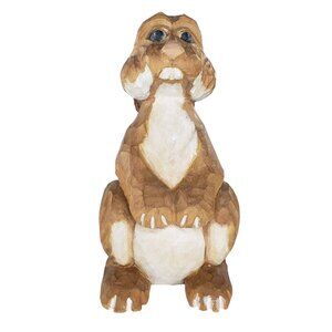 Hand-Carved Wooden Rabbit Figurine With Detailed Textures & Natural Finish